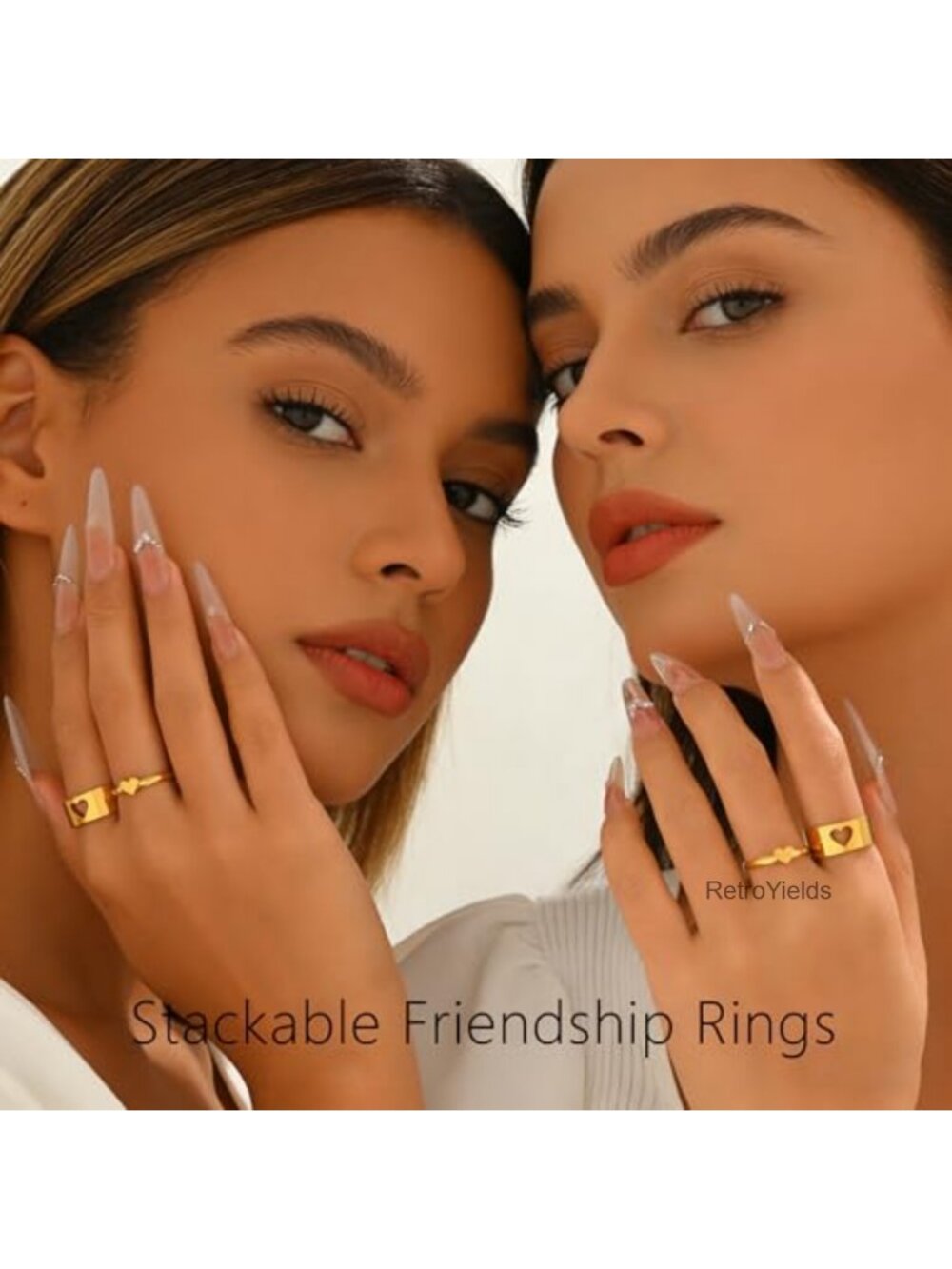 Matching Heart Rings for Couples Stainless Steel Promise Rings Set - Picture 2 of 6